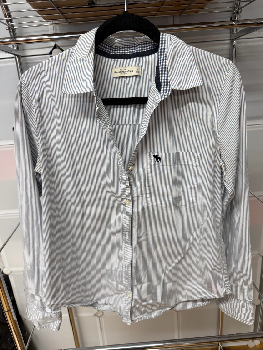 Abercrombie & Fitch Blue and White Pinstripe Button-Down Shirt